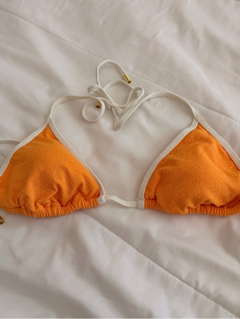 Monday Swimwear Orange Triangle Bikini Top with White Trim - Picture 2 of 5